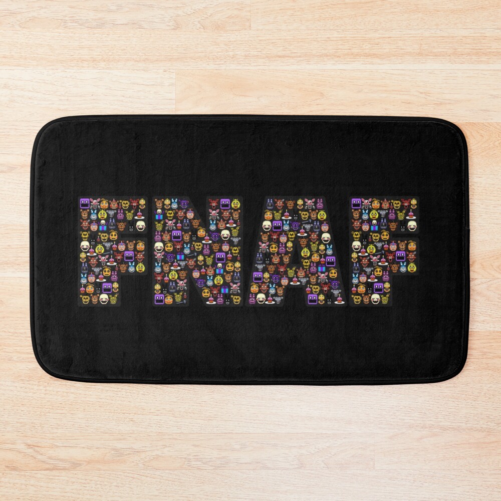 Five Nights At Freddy S Pixel Art Fnaf Typography Black Bg Bath Mat