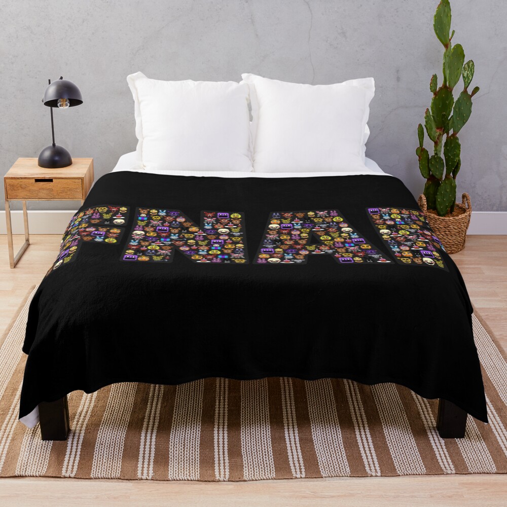 Five Nights At Freddy S Pixel Art Fnaf Typography Black Bg Throw Blanket