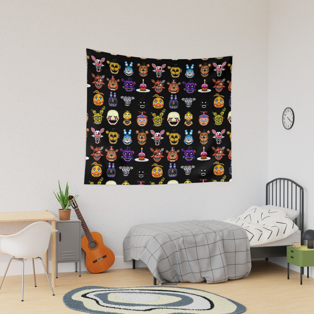 Five Nights At Freddy S Pixel Art Multiple Characters Tapestry