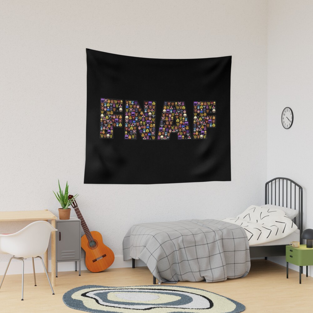 Five Nights At Freddy S Pixel Art Fnaf Typography Black Bg Tapestry